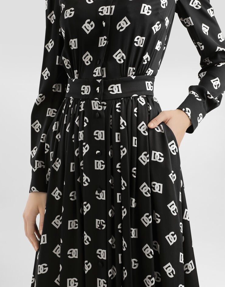 Dolce & Gabbana Charmeuse calf-length dress with all-over DG print Multicolor F6ARQTFSA4I