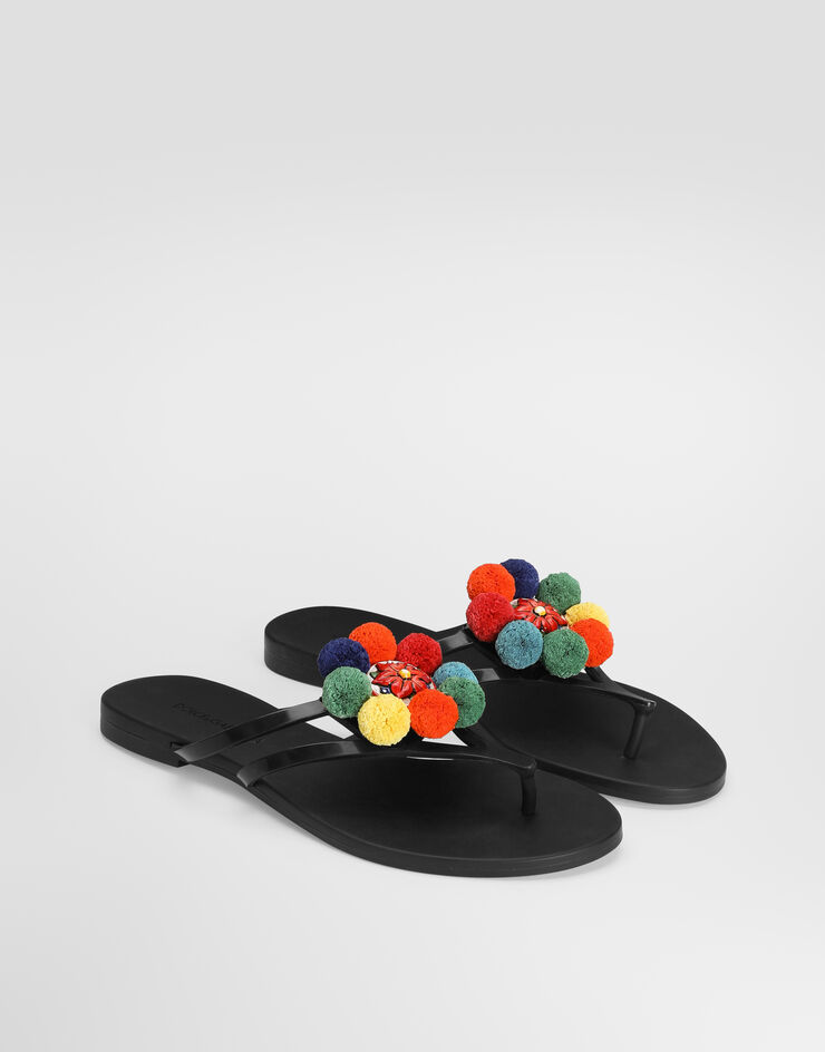 Dolce & Gabbana Rubber beachwear slides with pom-poms Multicolor CW2418A3S93