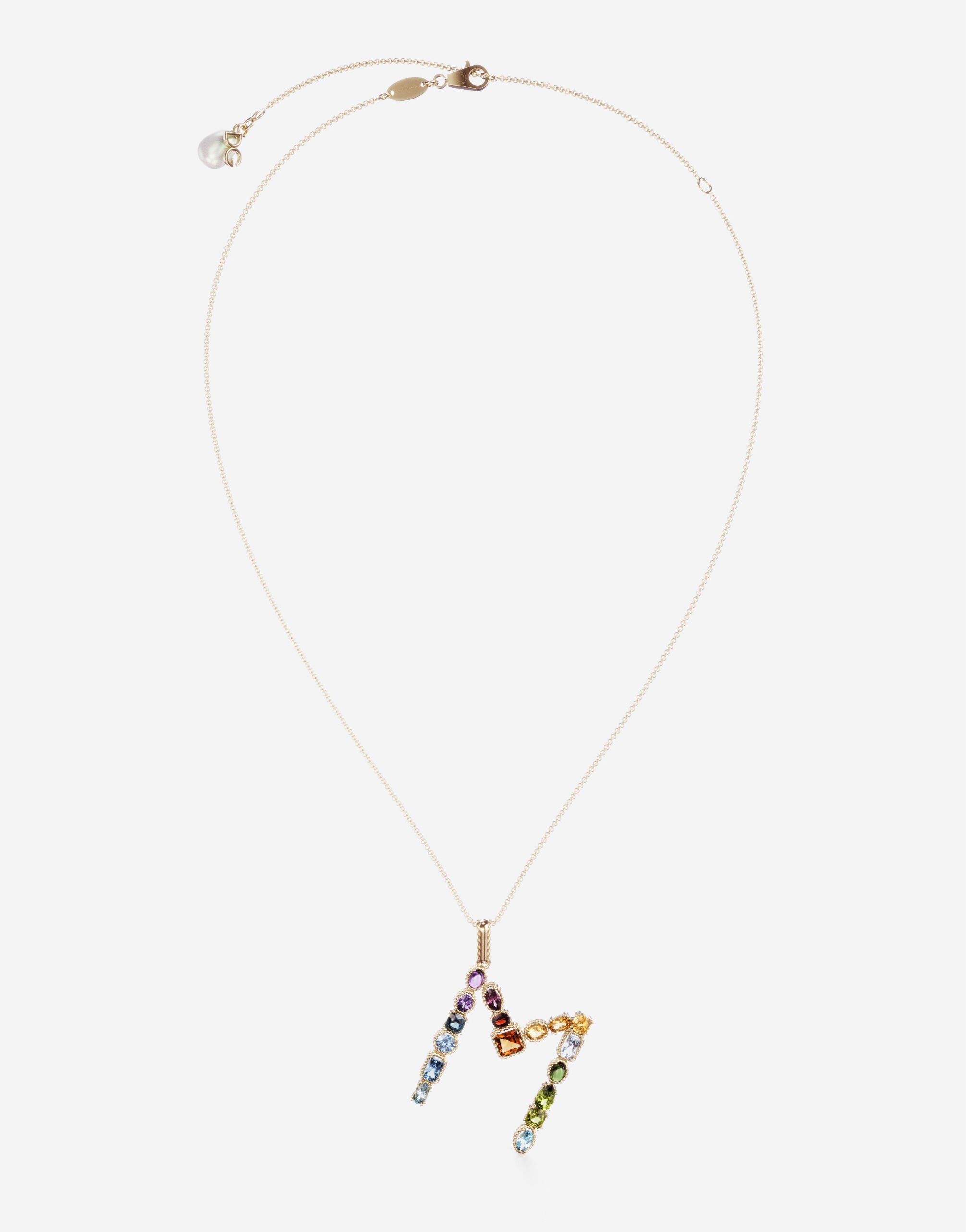 Dolce & Gabbana Rainbow alphabet M pendant in yellow gold with multicolor fine gems Gold WAMR2GWMIXB