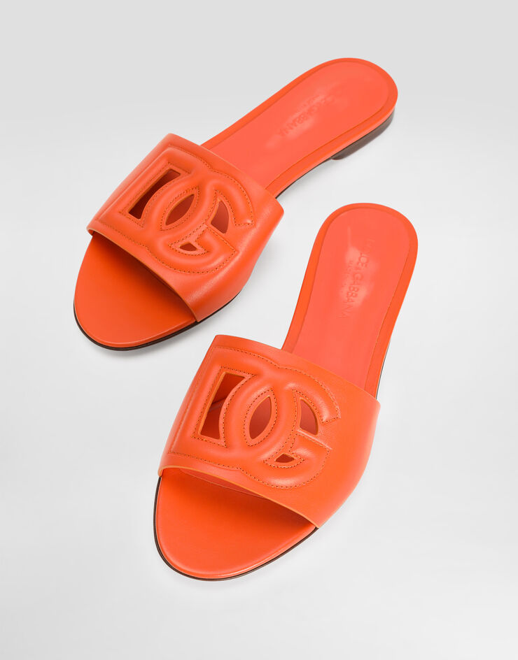 Dolce & Gabbana Calfskin sliders with DG logo Orange CQ0436AY329