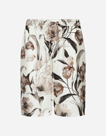 Dolce & Gabbana Floral-print silk jogging shorts Brown GXZ04TJBSG0