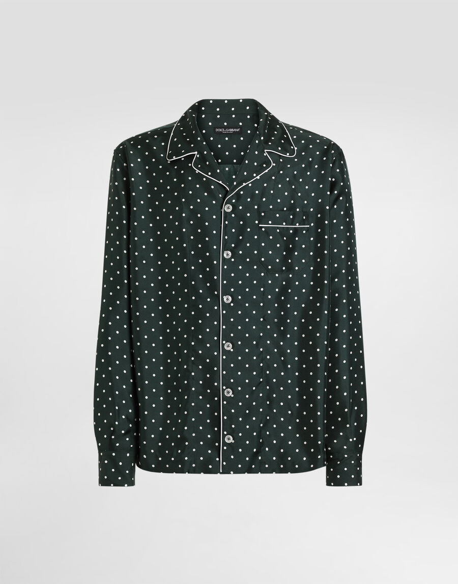 Polka dot-print silk twill hawaii shirt