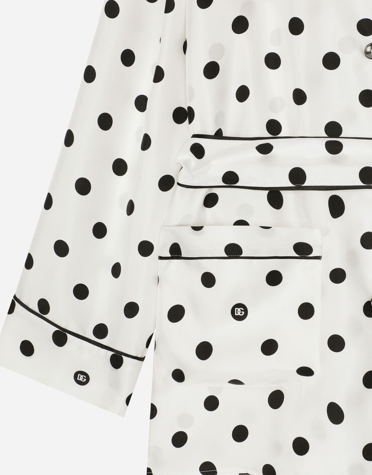 Dolce & Gabbana Langarm-Pyjamabluse aus Seide mit Punkteprint Drucken F5I89TIS1VI