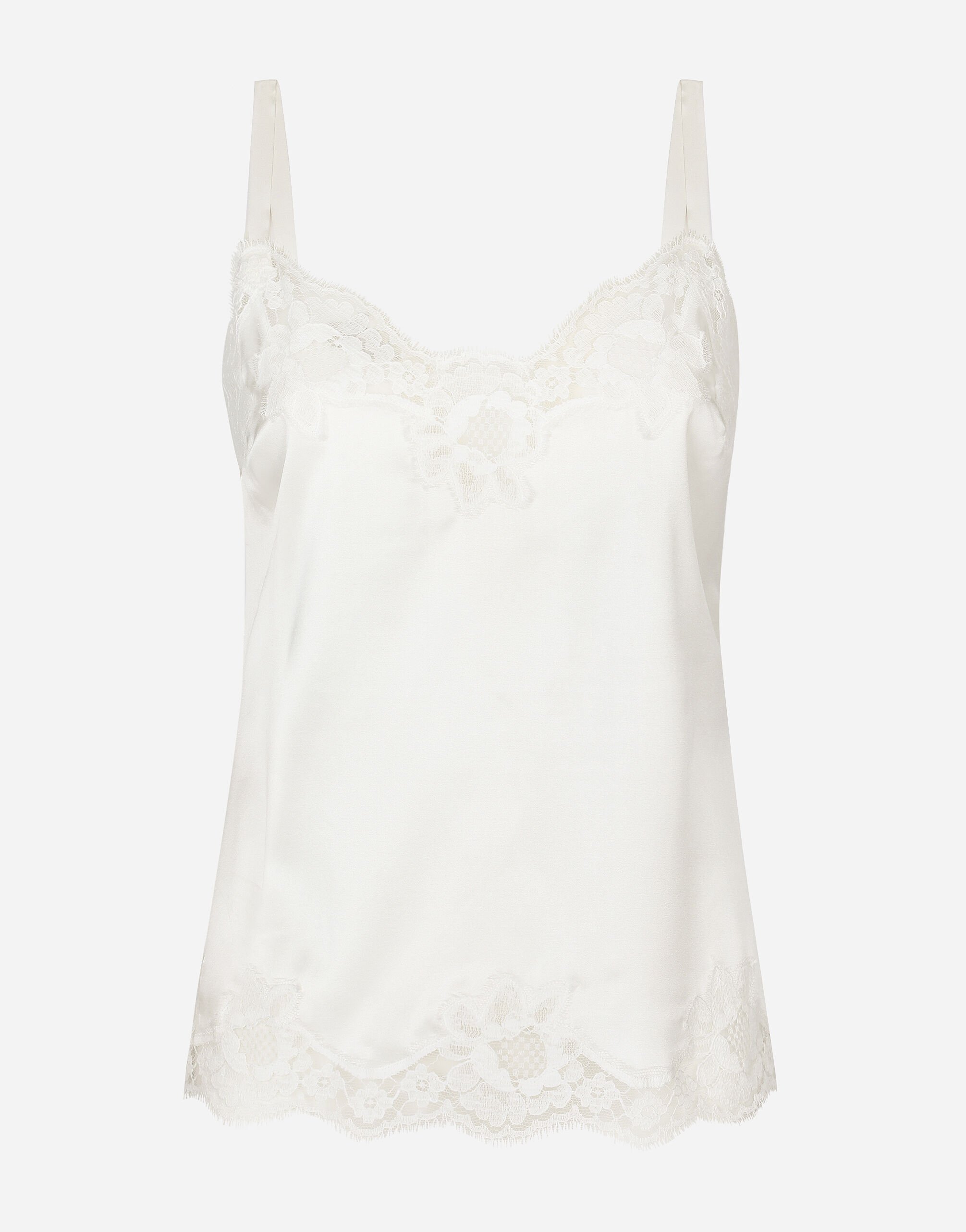 Dolce & Gabbana Satin lingerie-style top with lace detailing White O1G24TONQ79