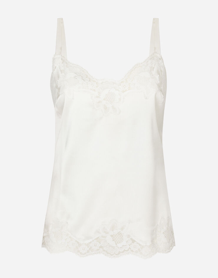 Dolce & Gabbana Top de lencería en raso con encaje Blanco O7A00TONO13