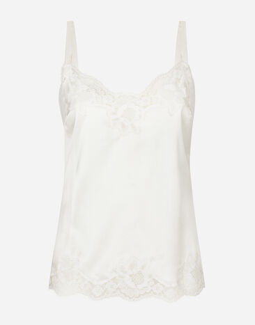 Dolce & Gabbana Satin lingerie-style top with lace detailing Silver O2E28TFUGRA