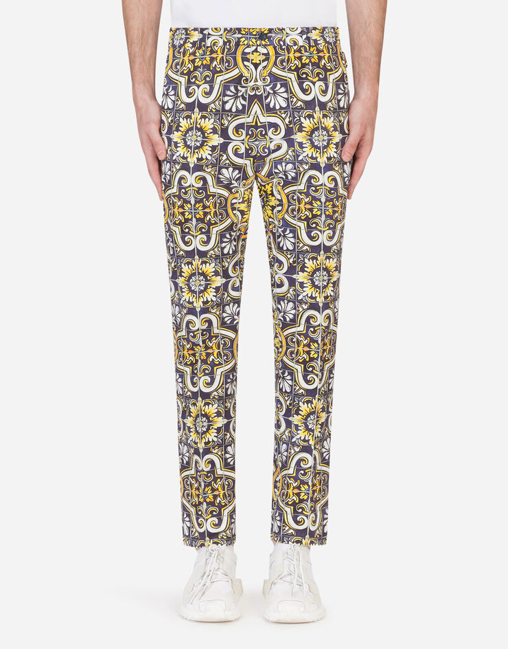 Dolce & Gabbana Stretch cotton pants with maiolica print STAMPA MAIOLICA GY6IETFSFJX