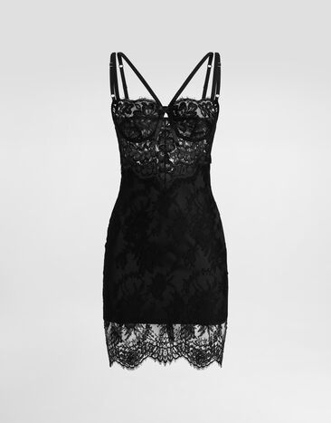 Dolce & Gabbana 브라 디테일 샹티이 레이스 미니드레스 블랙 F6JSXTHLMQJ