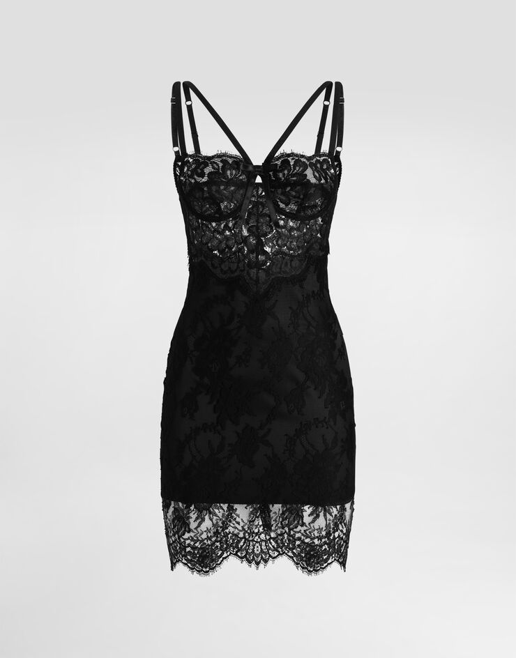 Dolce & Gabbana 브라 디테일 샹티이 레이스 미니드레스 블랙 F6JSXTHLMQJ