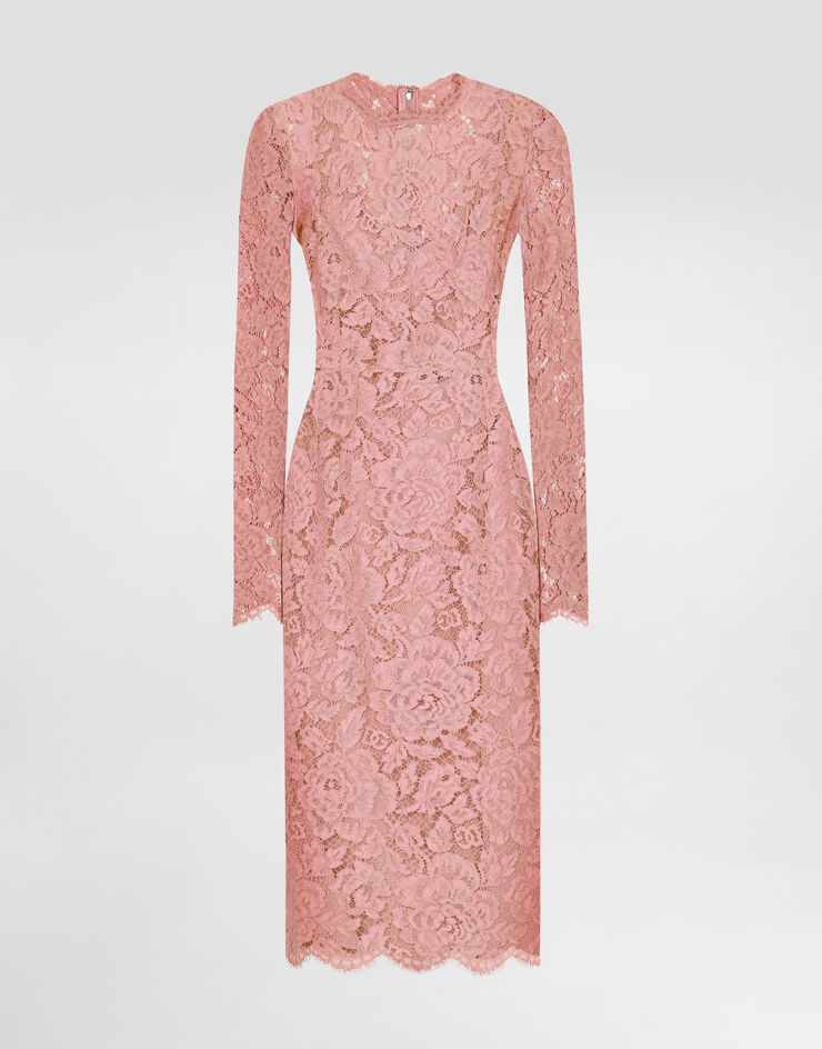 Dolce & Gabbana 徽标花卉 Cordonetto 蕾丝直筒中长连衣裙 粉红 F6M0DTHLM7L