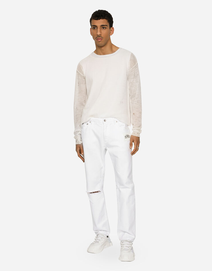 Dolce&Gabbana Белые джинсы свободного кроя с разрывами и потертостями разноцветный GYJDADG8JA0