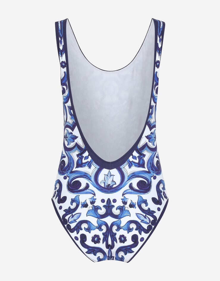 Dolce & Gabbana Majolica-print racing swimsuit Multicolor O9A46JHPGA0