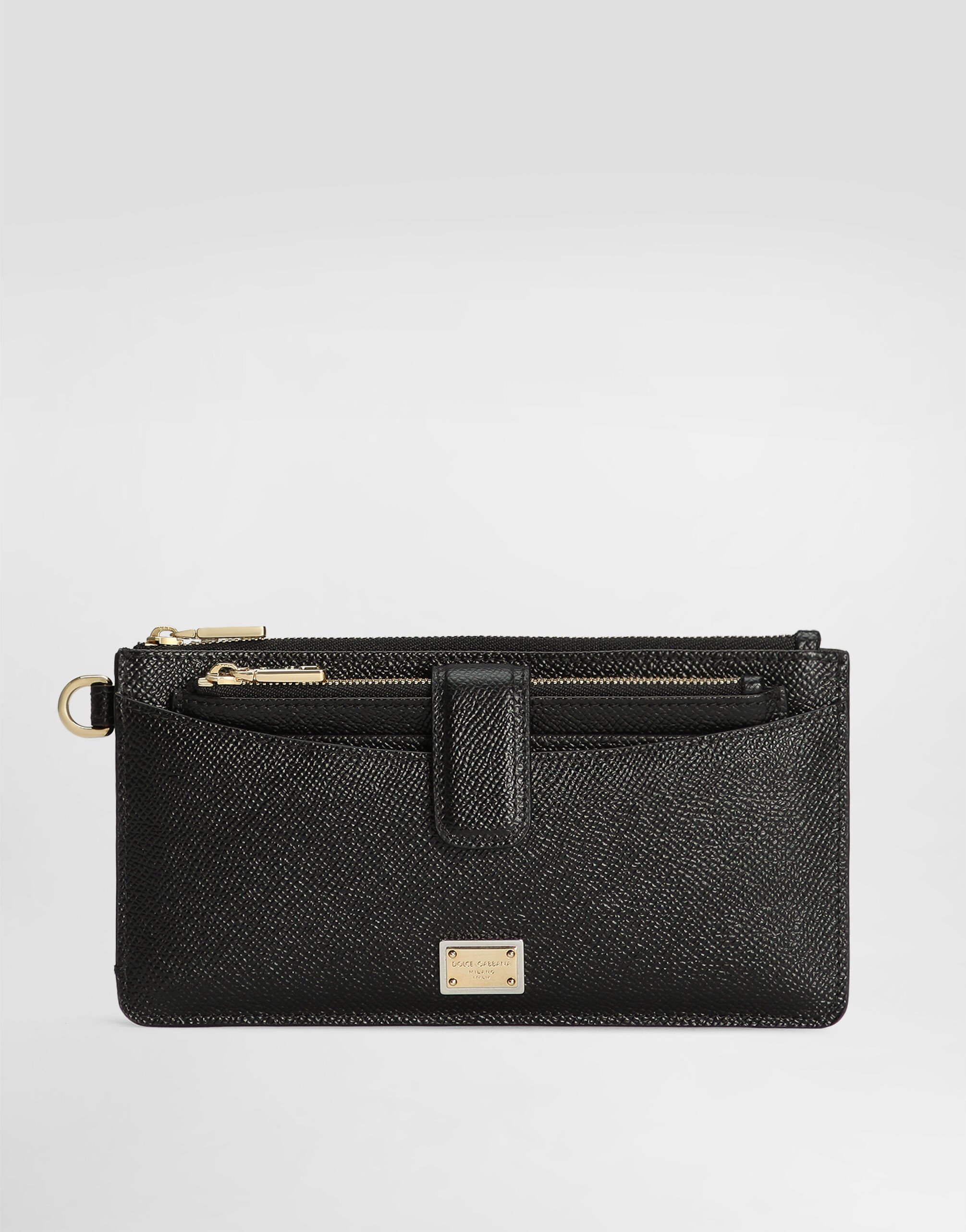 Portacarte in pelle di vitello dauphine in Nero da Donna Dolce Gabbana
