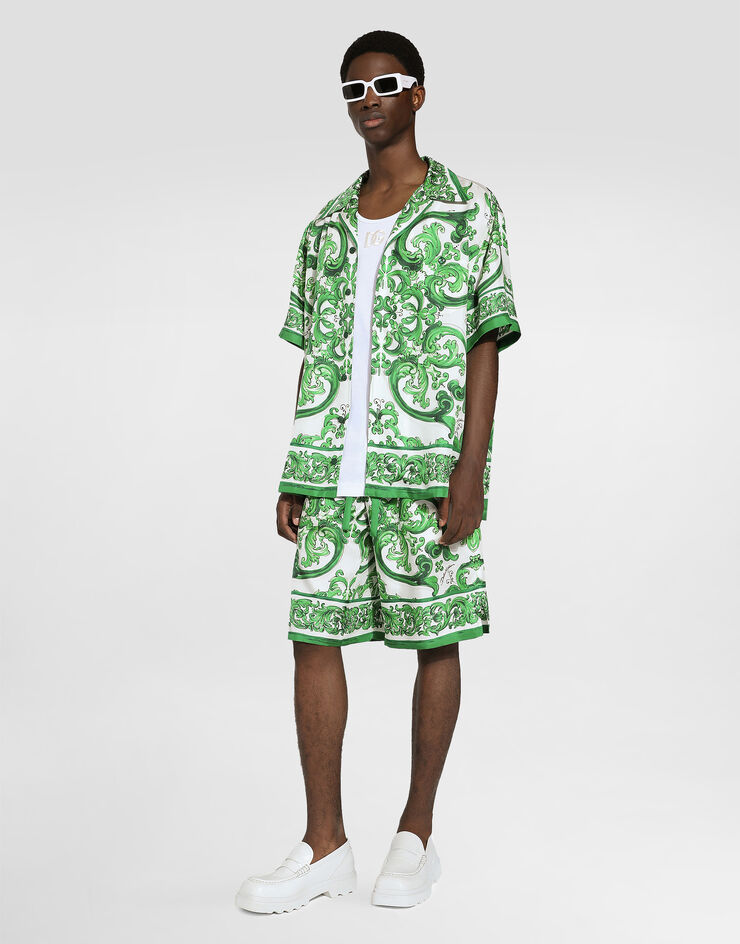 Dolce & Gabbana Silk twill Hawaiian shirt with majolica print Print G5JH9THI1S6