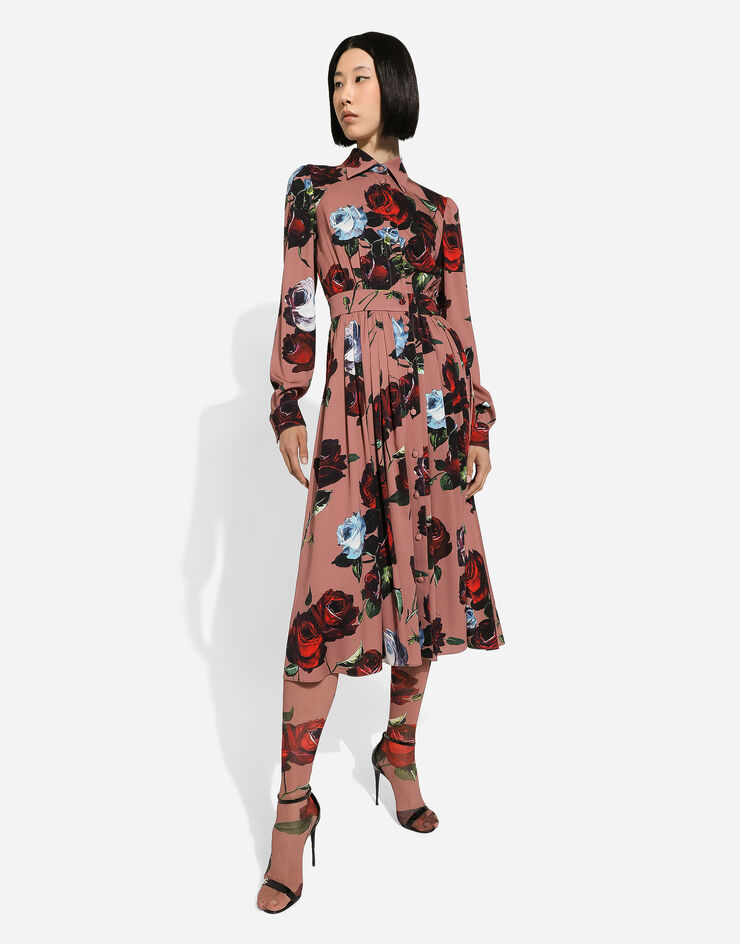 Dolce & Gabbana Платье-рубашка из шармеза с винтажным принтом роз принт F6ARQTFSA6D