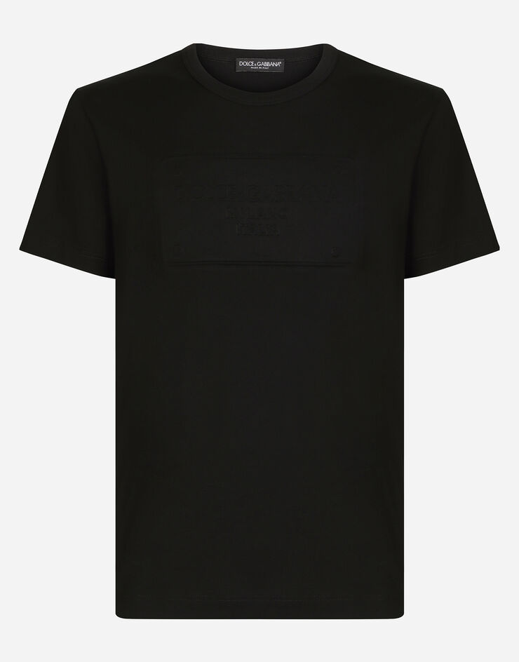 Dolce & Gabbana Baumwoll-T-Shirt mit geprägtem Logo Schwarz G8KBAZG7C7U