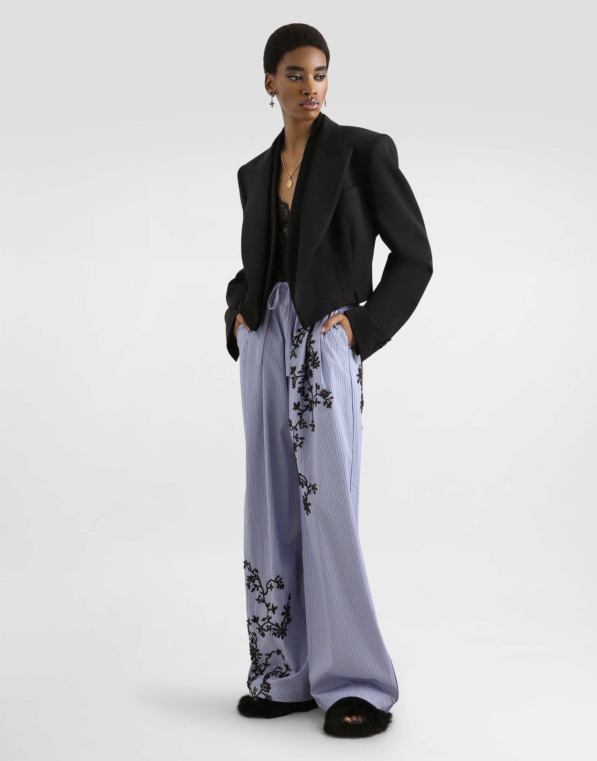 Sicilia double-breasted jacket in wool gabardine in Black for