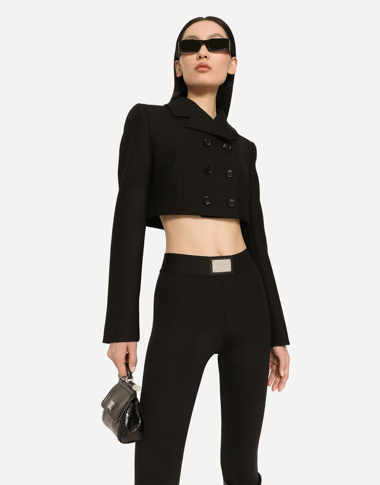 Dolce&Gabbana Kurze zweireihige Jacke aus Twill Schwarz F26DMTFUBE7