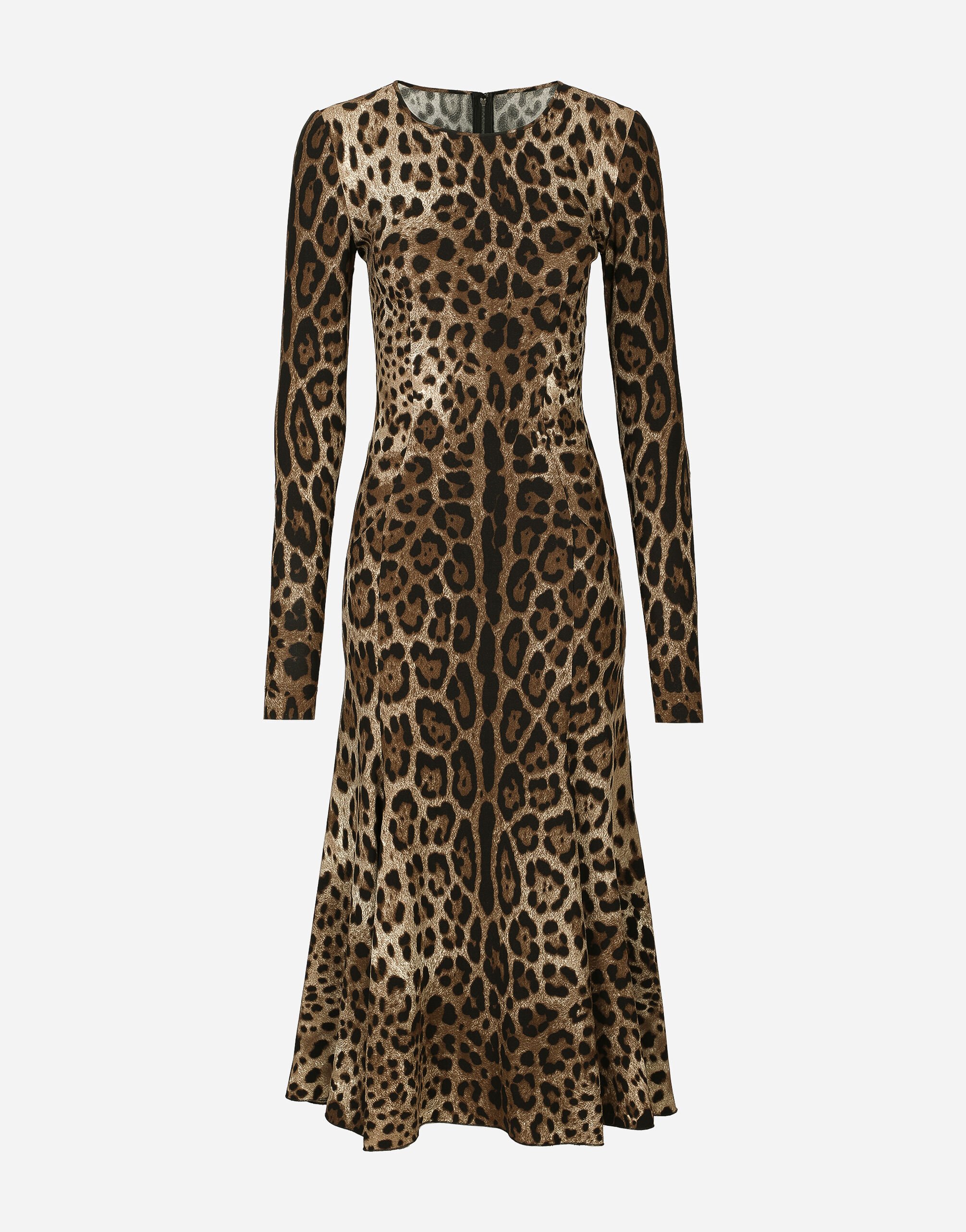 Dolce & Gabbana Longuette-Kleid aus Cady Leoprint Beige BB6711AV893