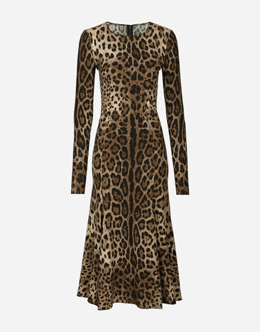 Dolce & Gabbana Платье миди из кади с леопардовым принтом бежевый BB6711AV893
