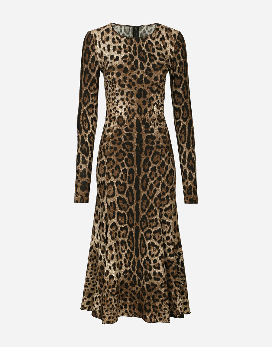 Leopard-print calf-length cady dress