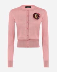 Dolce & Gabbana Silk cardigan with flower appliqué Pink F6DIHTFURAG