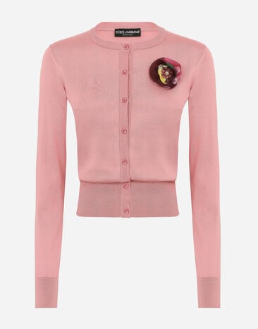 Dolce & Gabbana Silk cardigan with flower appliqué Pink FXV07ZJBSHX
