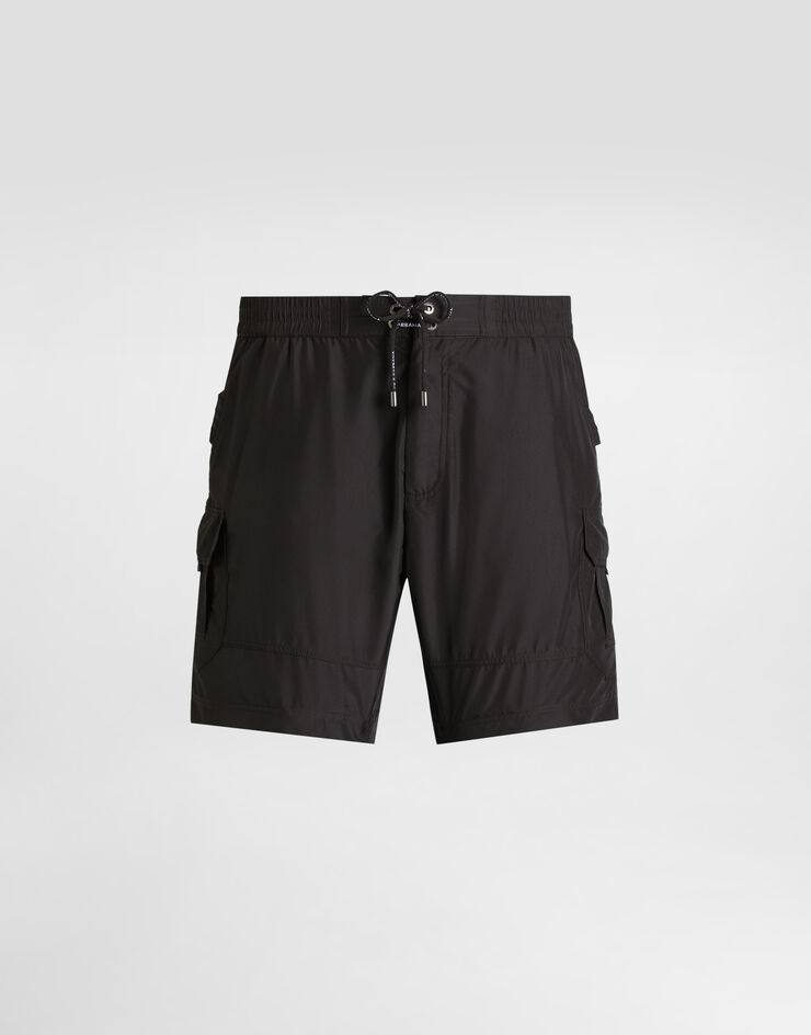 Dolce & Gabbana Boxer de bain mi-long avec plaquette Noir M4F42TONR46
