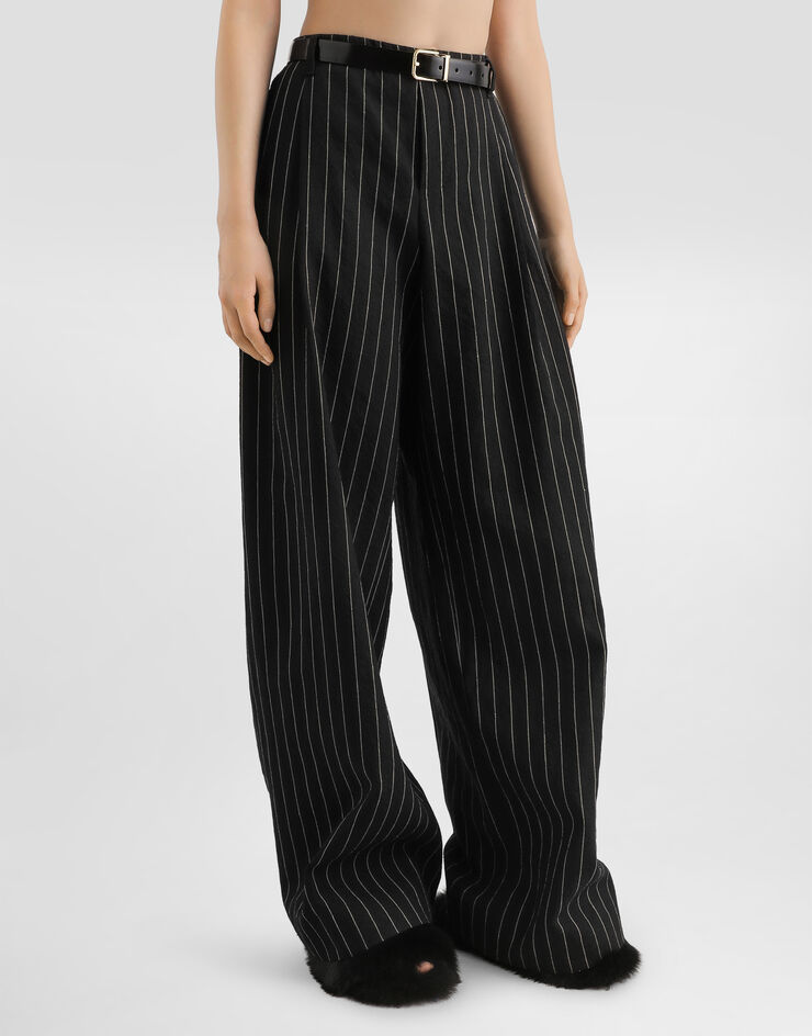 Dolce & Gabbana Pinstripe trousers in virgin wool and linen Multicolor FTDMITFR3F2