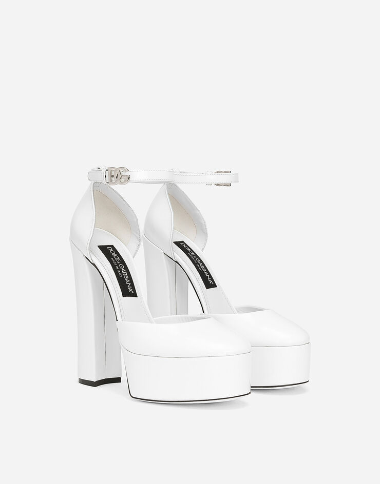 Dolce&Gabbana Sandalia de plataforma en piel de becerro brillante Blanco CD1727A1037
