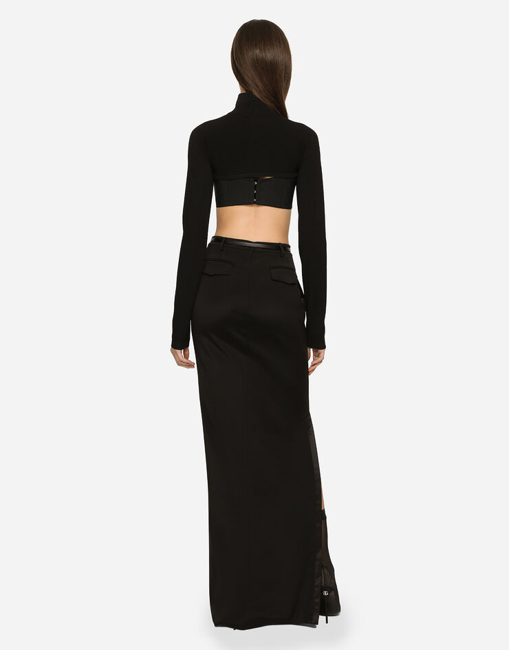 Dolce & Gabbana KIM DOLCE&GABBANA Long cady skirt with side zippers and slit Black F4CLWTFURLE