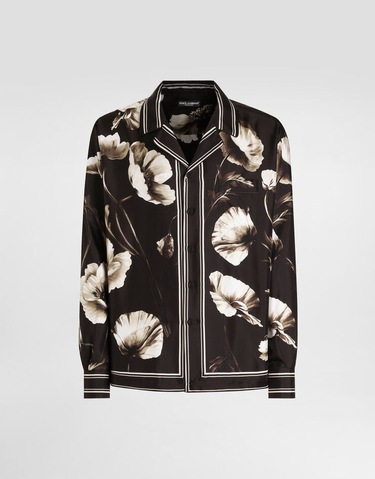 Dolce & Gabbana Camicia vanity in twill di seta stampa papaveri Stampa G5IF1THI1Z2