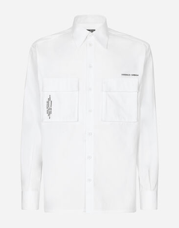 Dolce&Gabbana قميص من بوبلين قطني بطبعة شعار أبيض G5LG5TFU5EW