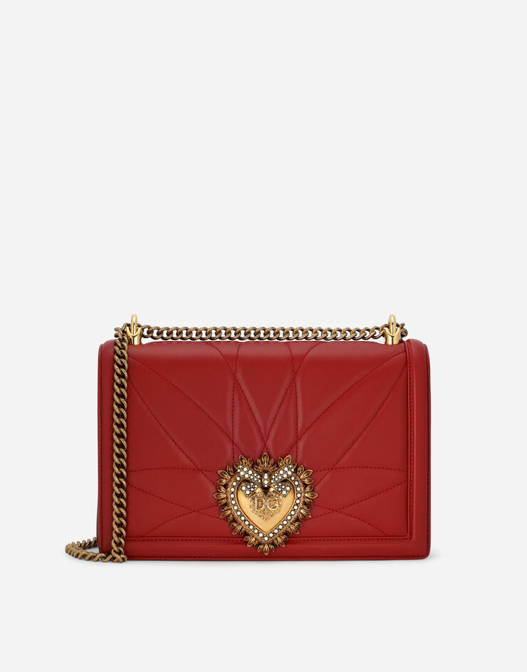 Dolce & Gabbana حقيبة ديفوشن كبيرة من جلد نابا مبطن أحمر BB6651AV967