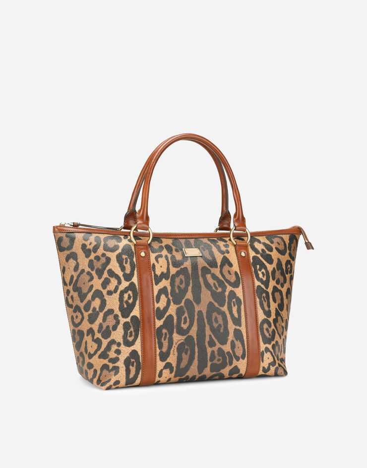 Dolce & Gabbana Shopper mittelgroß aus Crespo im Leoprint mit Logoplakette Mehrfarbig BB2215AW384