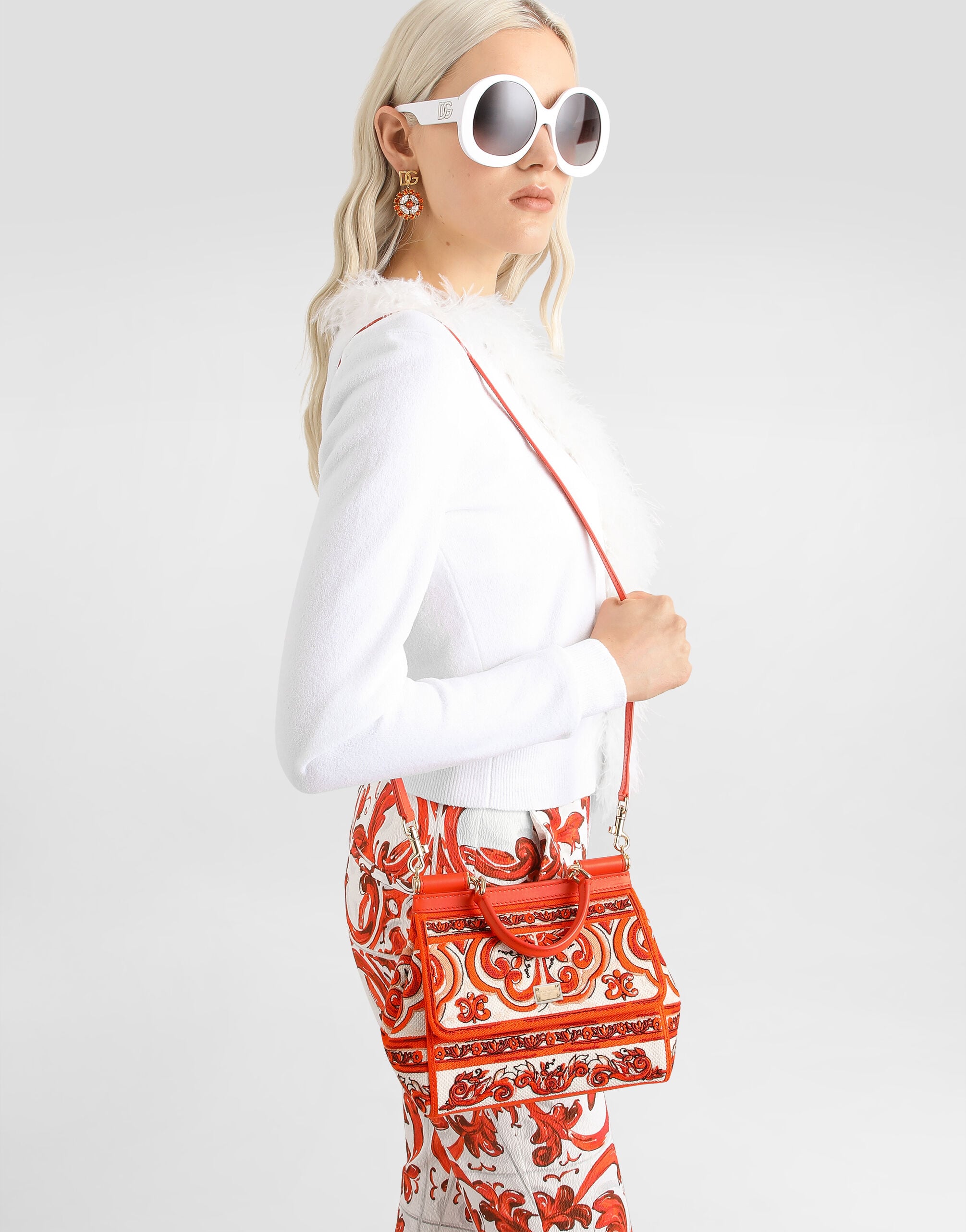 Small Sicily handbag with majolica embroidery in Orange for Women