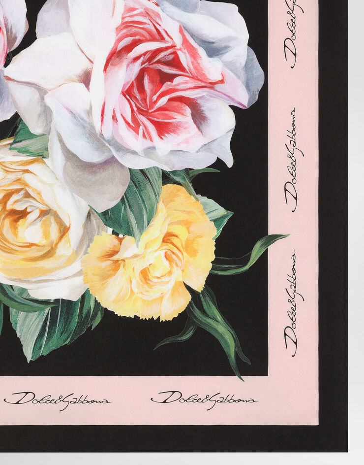 Dolce & Gabbana وشاح فولار من تويل حريري بطبعة وردة زهرة الفاوانيا (50x50) مطبعة FN093RGDCUI