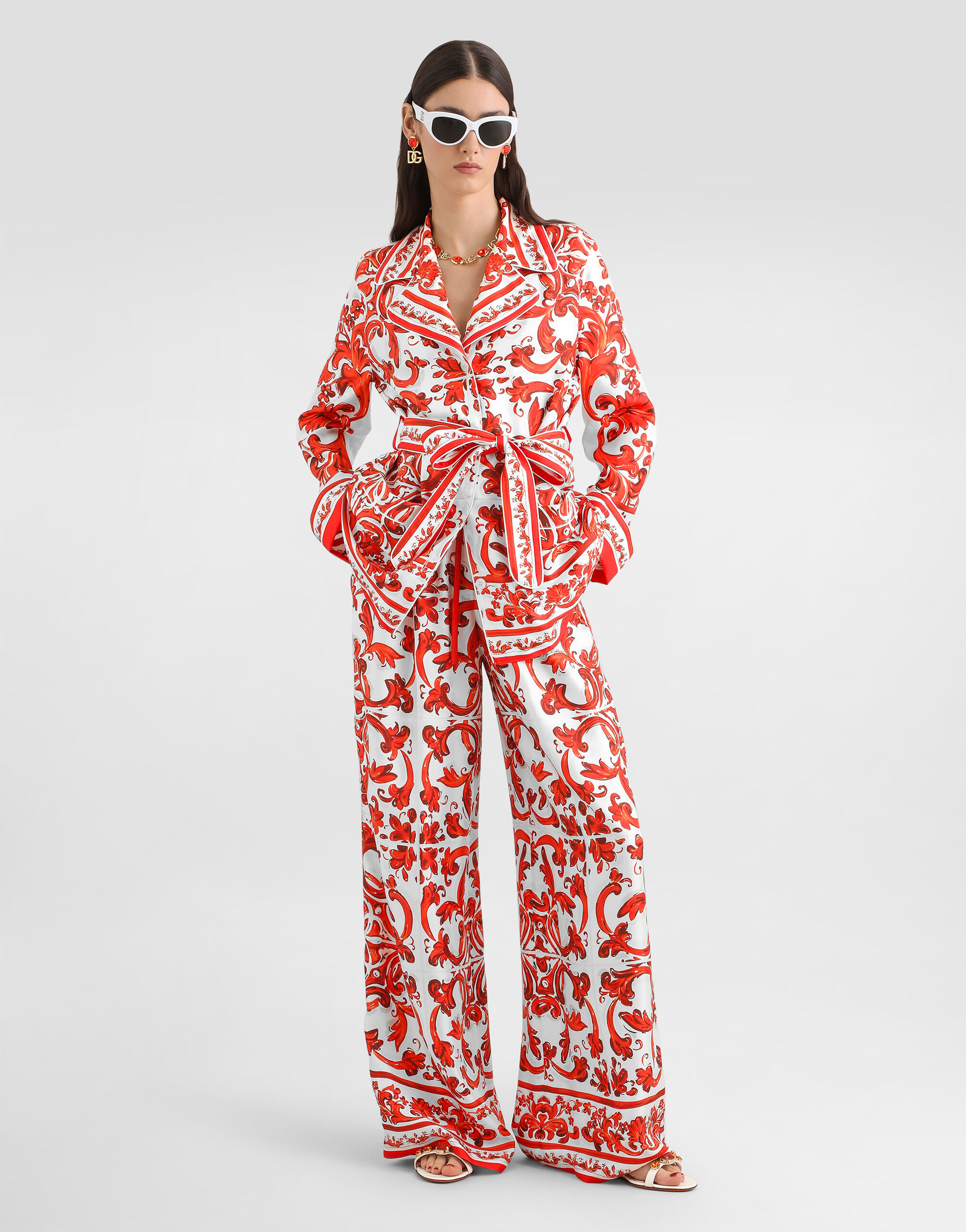Majolica-print silk trousers in Multicolor for Women