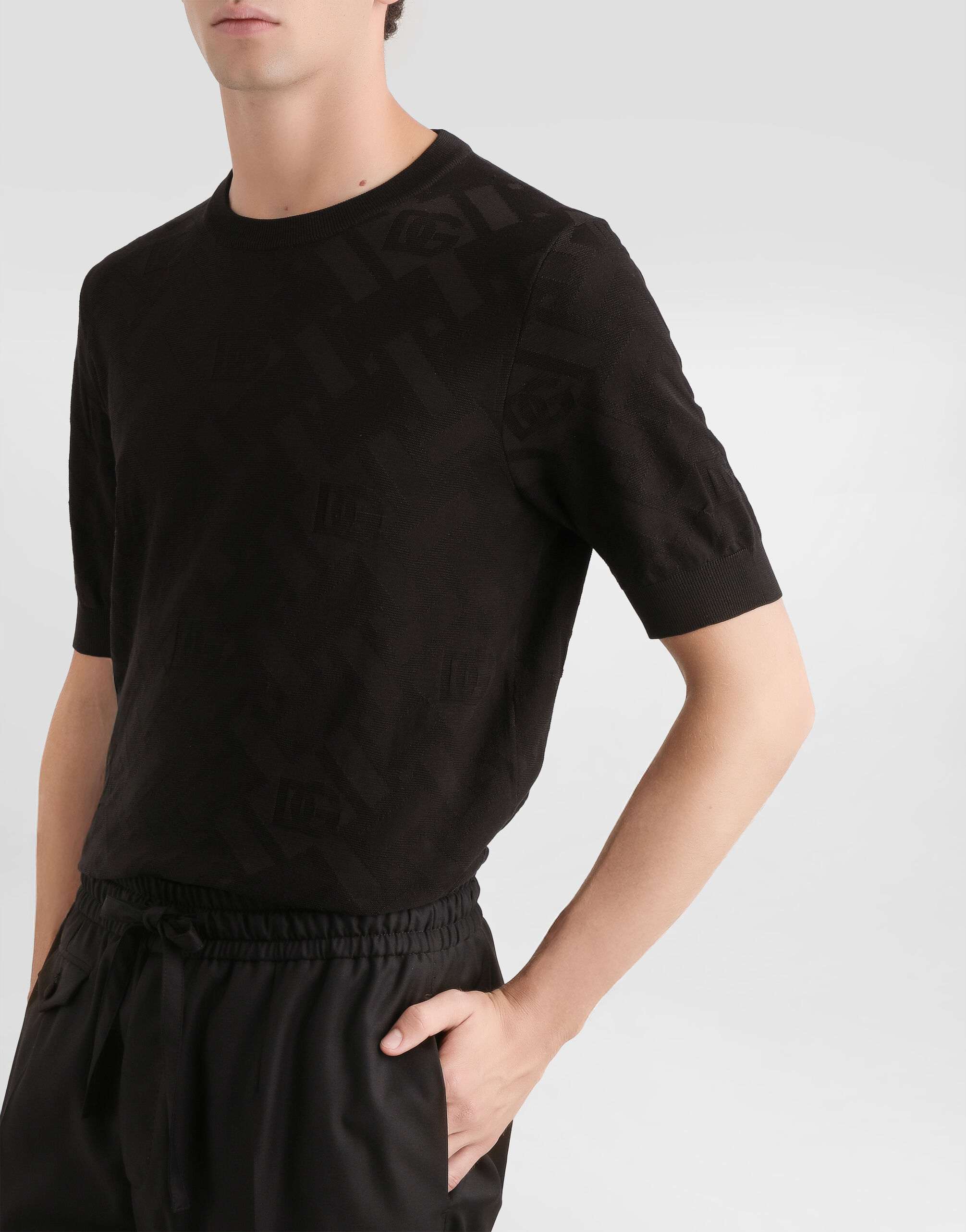 Micro-dot stitch silk pullover in Black for Men | Dolce&Gabbana® US