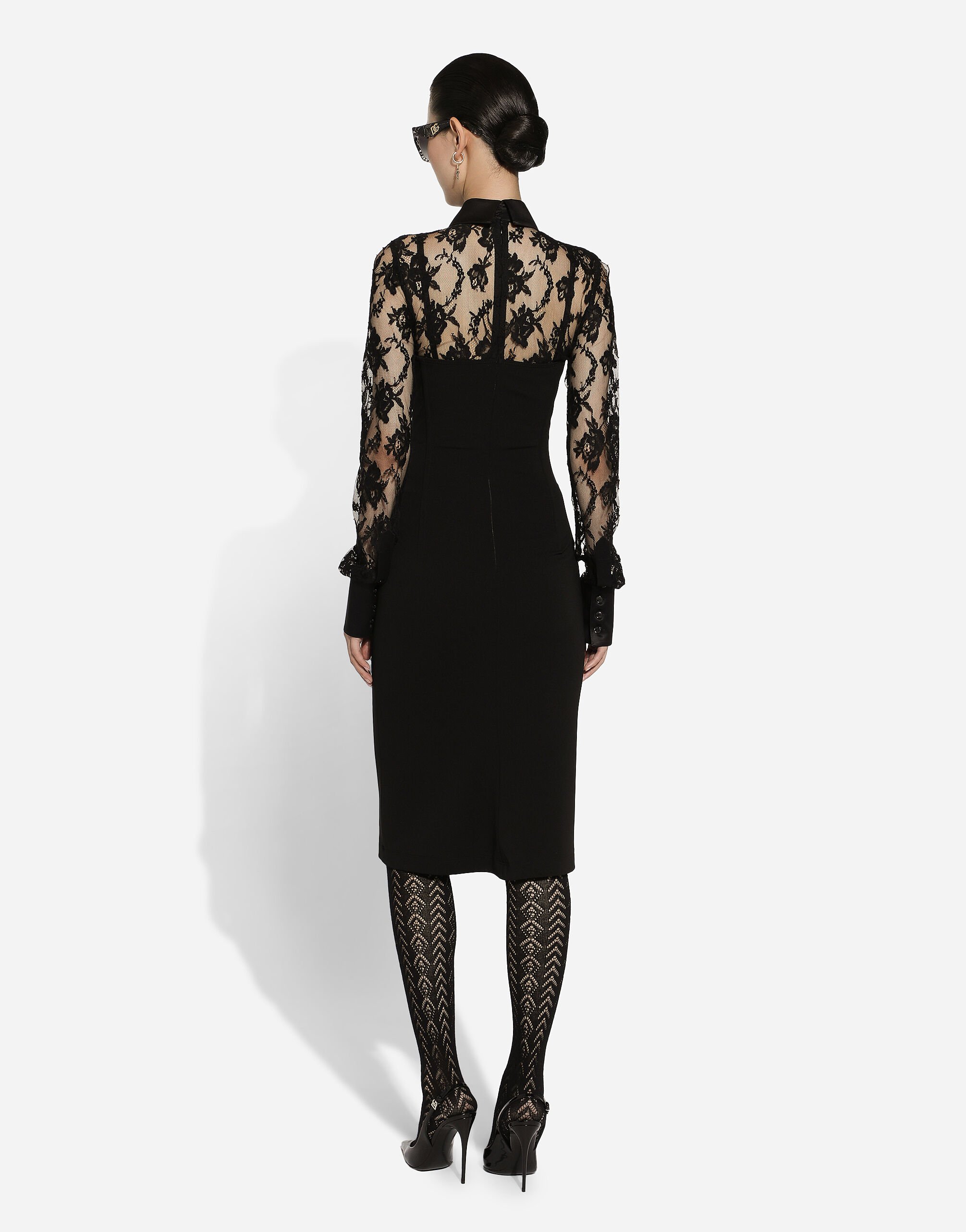 ブラックのウィメンズ ビスチェ ディテール ジャージー&レース ロンゲットドレス | Dolce&Gabbana®