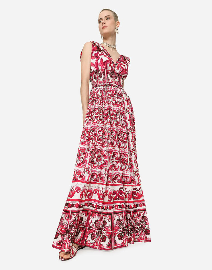 Dolce&Gabbana Длинное платье из поплина с принтом майолики разноцветный F6ADOTHH5AP