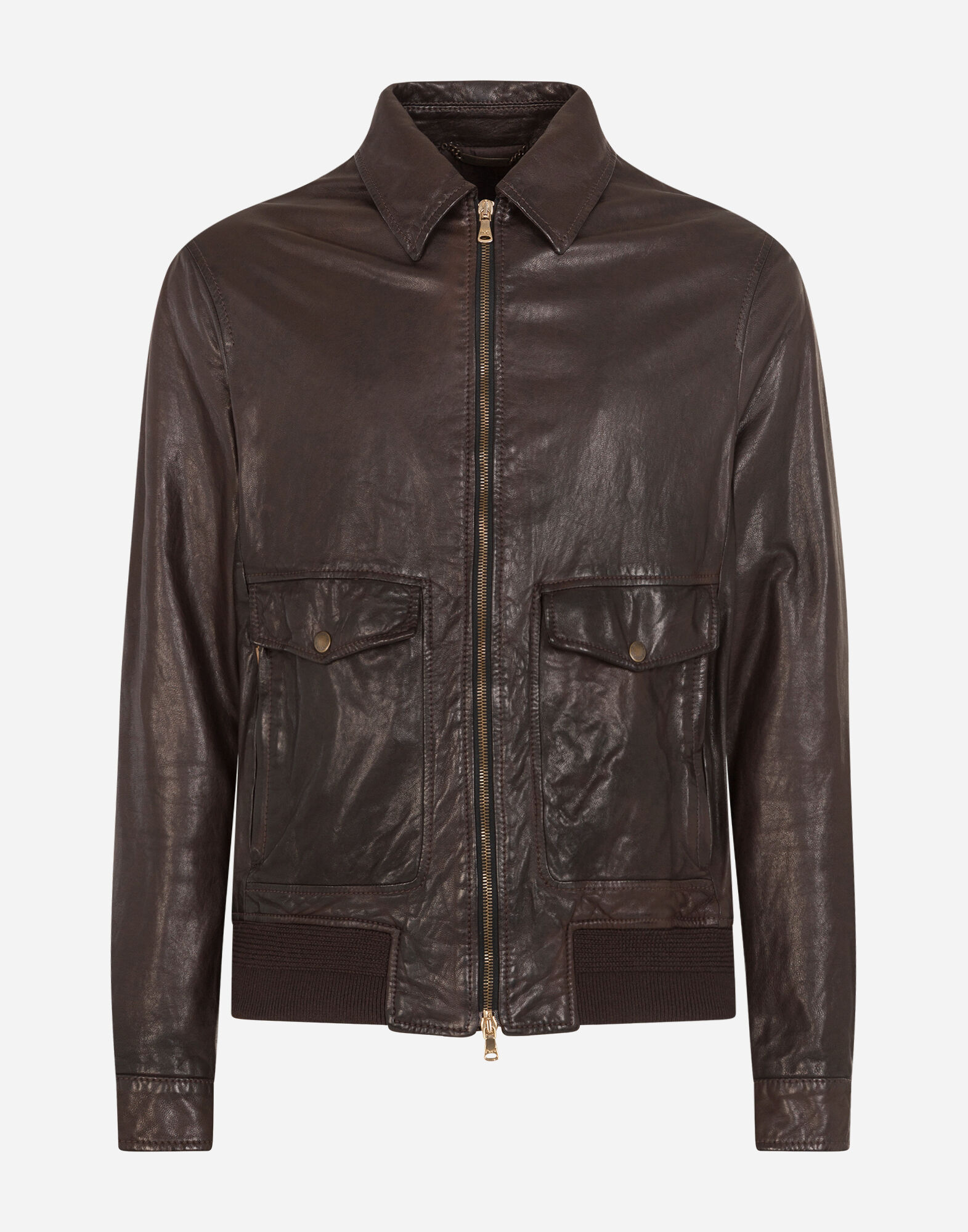 Washed leather jacket in BROWN for Men Dolce Gabbana US