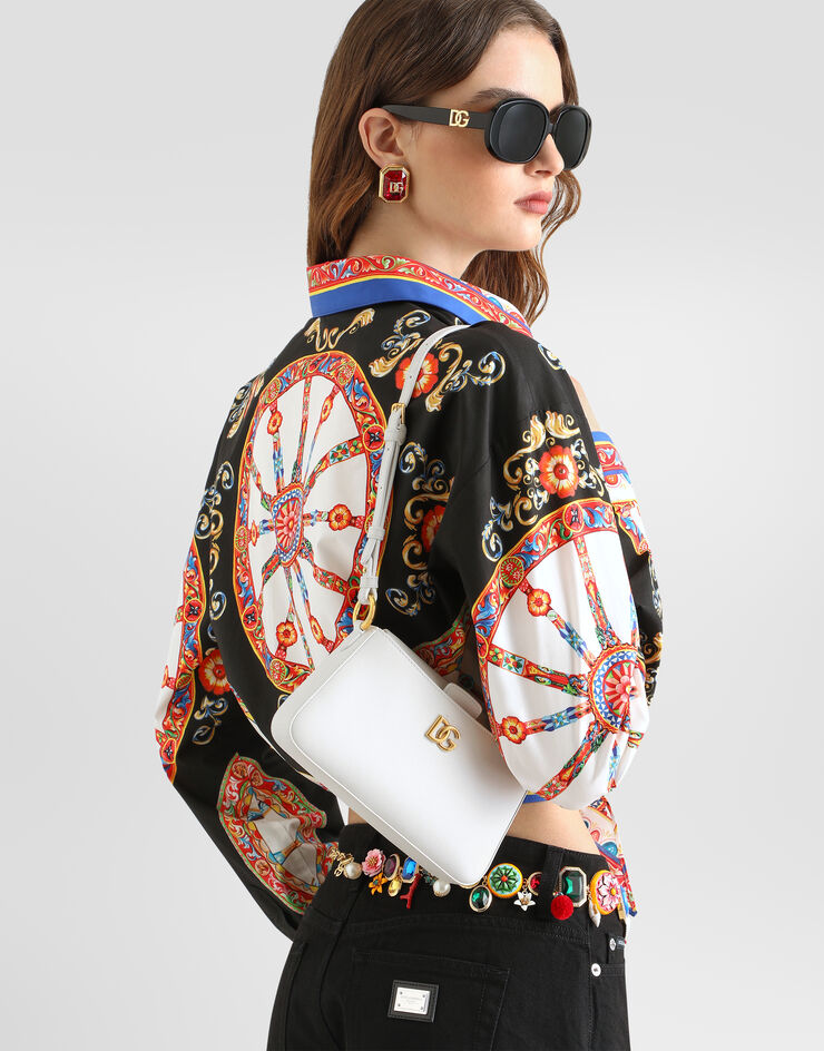 Dolce & Gabbana حقيبة هاتف من جلد عجل فاخر White BI3466A3P00