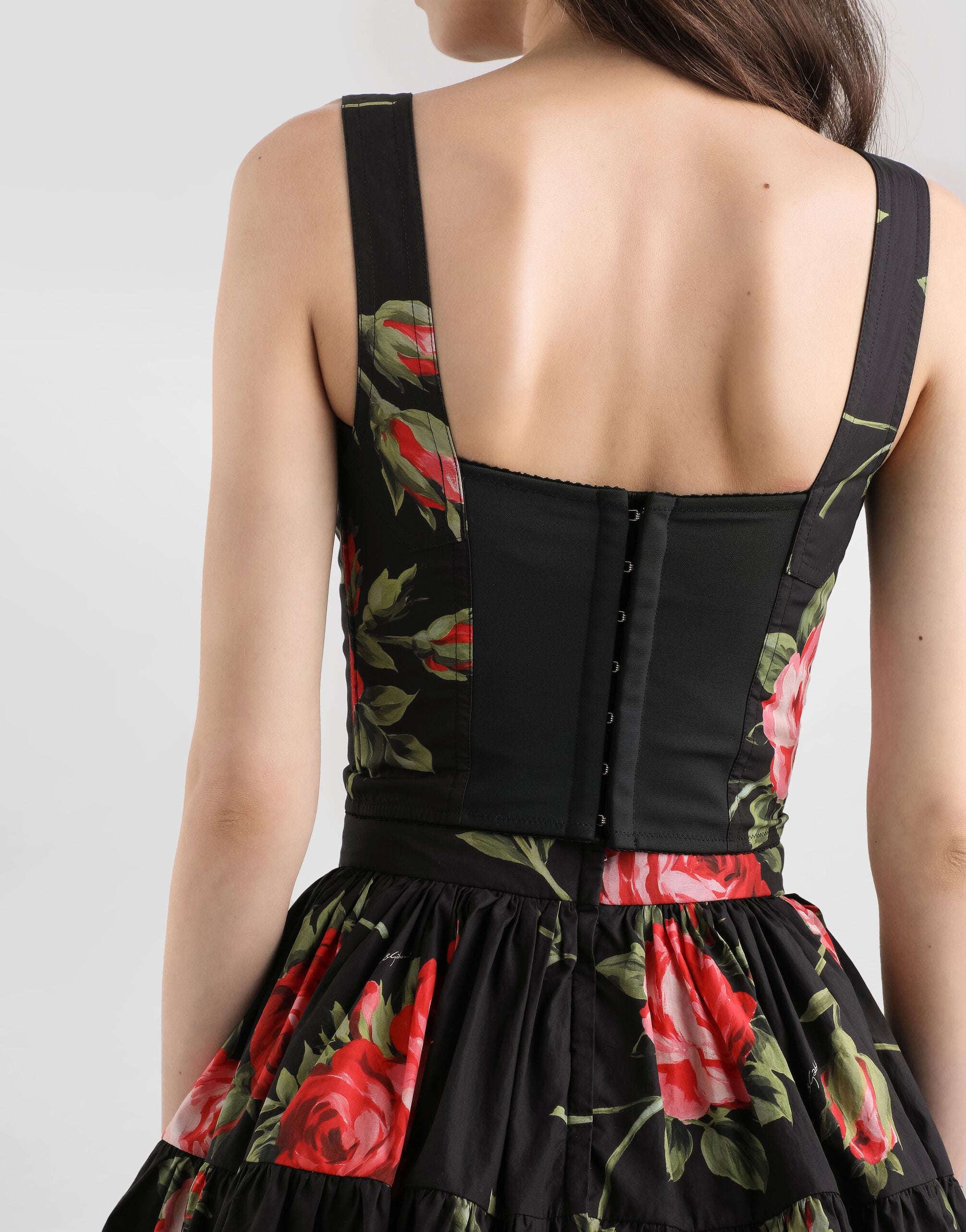 Rose bouquet-print cotton bustier top in Multicolor for Women