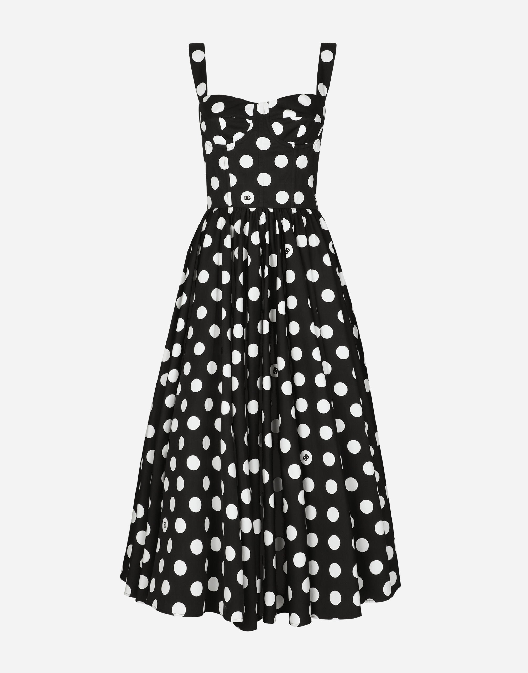 Dolce & Gabbana Cotton calf-length corset dress with polka-dot print Print F79FOTFSA64