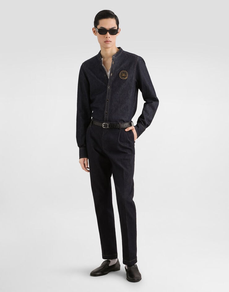 Dolce & Gabbana Denim martini shirt with patch Multicolor G5OX2ZG8PN5