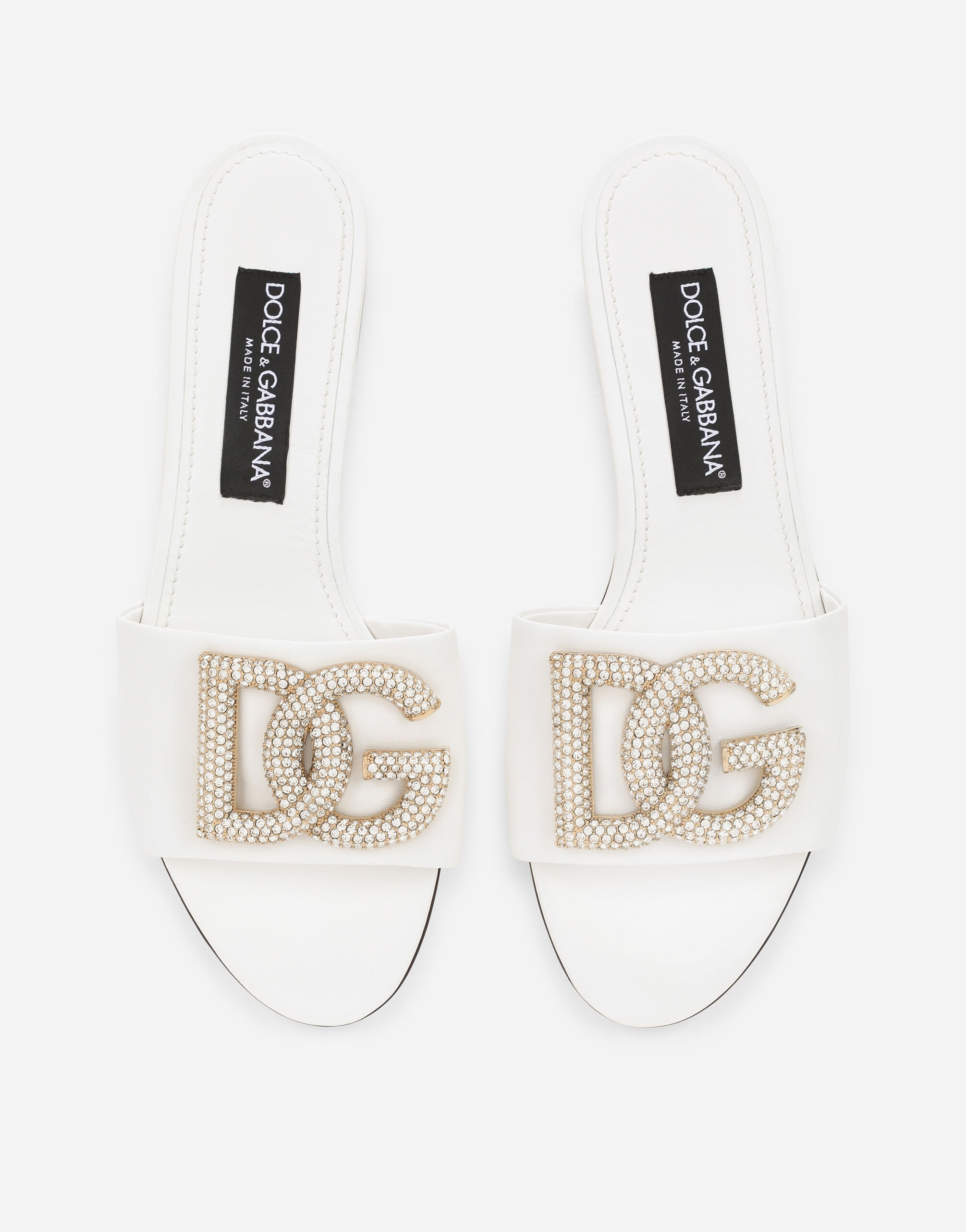 Calfskin slides with DG logo in White for Women Dolce Gabbana