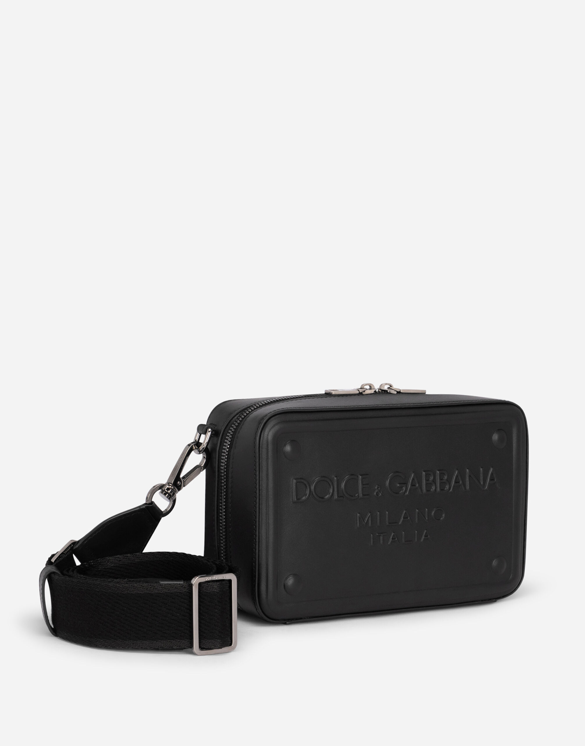 Calfskin crossbody bag with raised logo in Black for Men Dolce Gabbana US