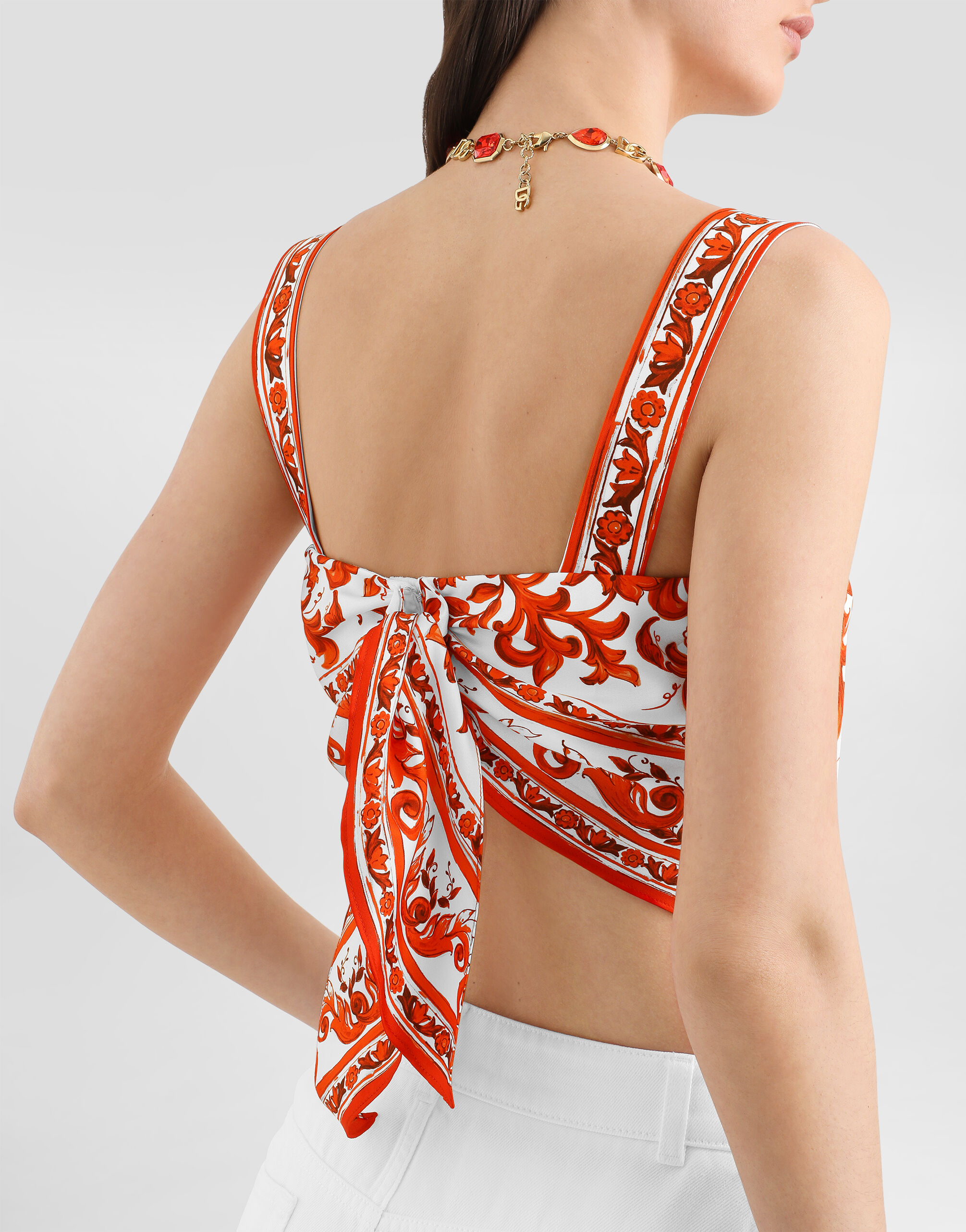 トップス DOLCE & GABBANA Majolica-print silk twill bustier top in Multicolor for Women