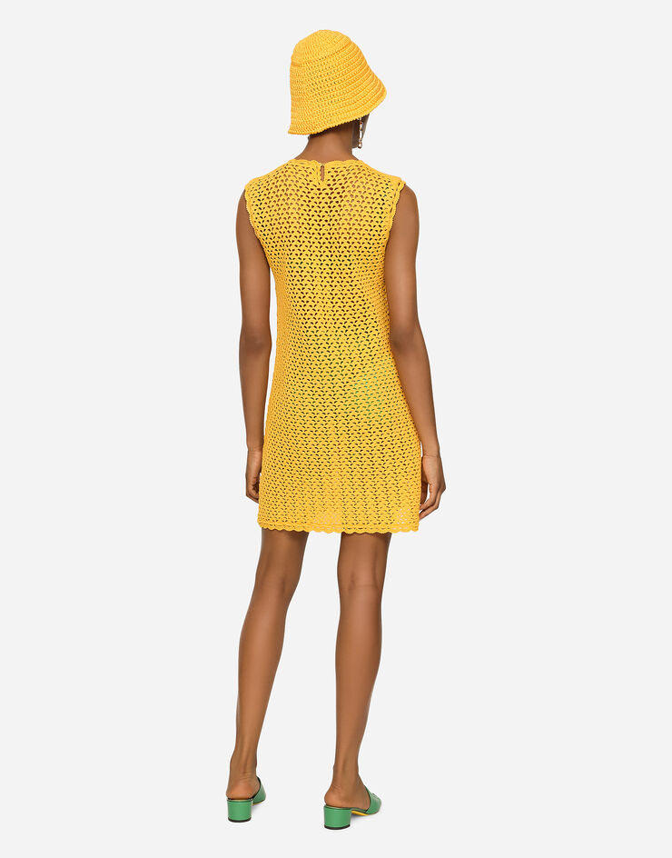 Dolce & Gabbana Short sleeveless crochet dress Yellow FXL43TJBCAG